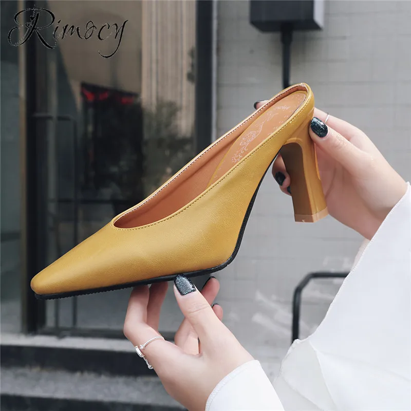 

Rimocy ladies high heels shallow mouth pointed toe pumps mujer 2019 summer new slingbacks shoes woman solid black slippers femme