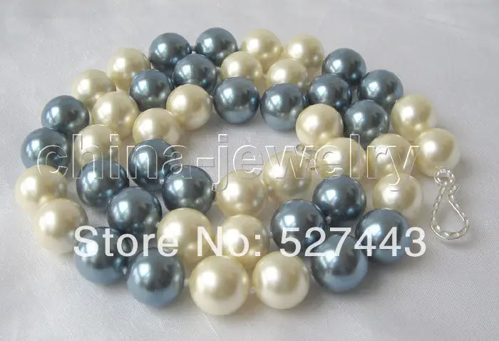 

Wholesale fast Beautiful 30"14mm yellow and dark gray south sea shell pearl necklace