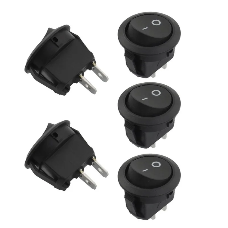 

5Pcs SPST Black Button On/Off Round Rocker Switch AC 6A/250V 10A/125V