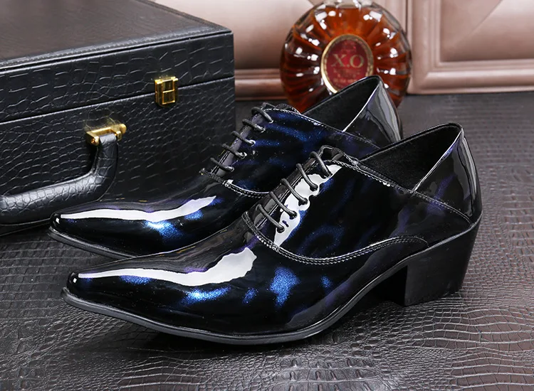 

Men's Bright Leather Casual Shoes Pointed Toe Business Office Shoes Lace-Up Wedding Dress Party Shoes