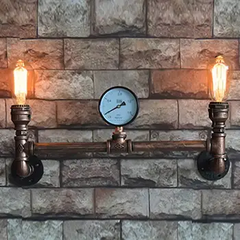 

American Loft Country Style Vintage Retro Waterpipe Wall Lamp Iron Plated 2 Head E27 Wall Light Sconces AC90V-260V For Home Shop