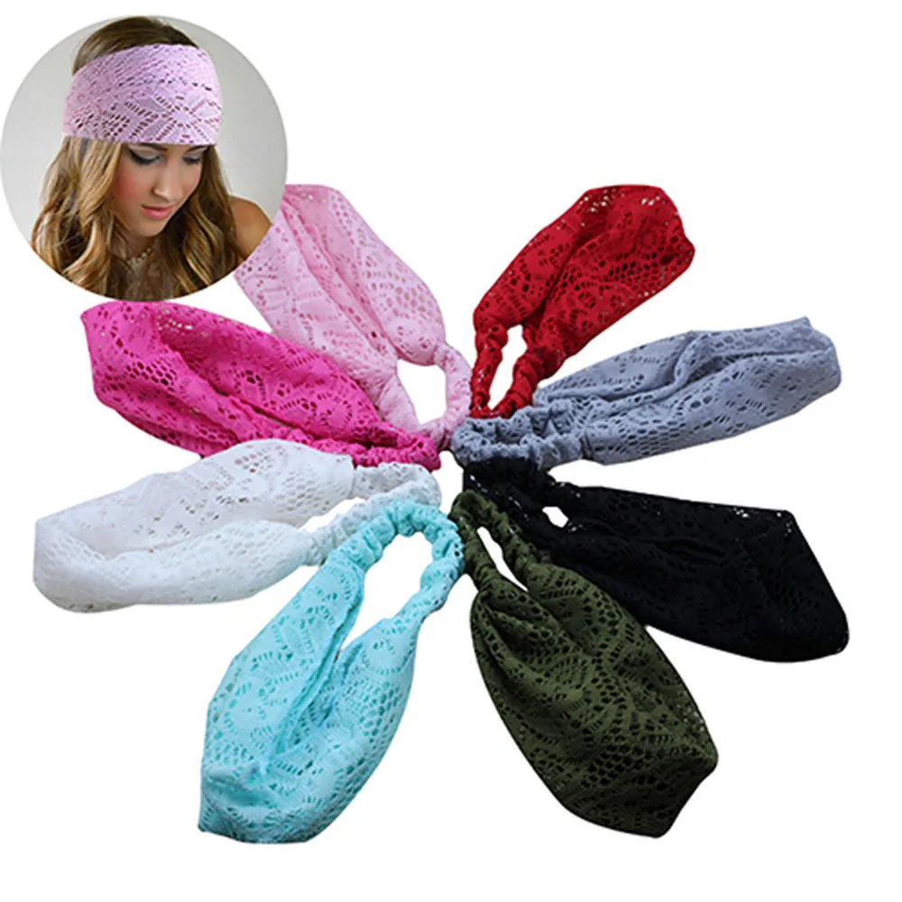 

Girl Fashion soft and comfortable Stretchy Wide Head Band Lace Head Turban Bandanas Hairband Convenient hair band Y50C