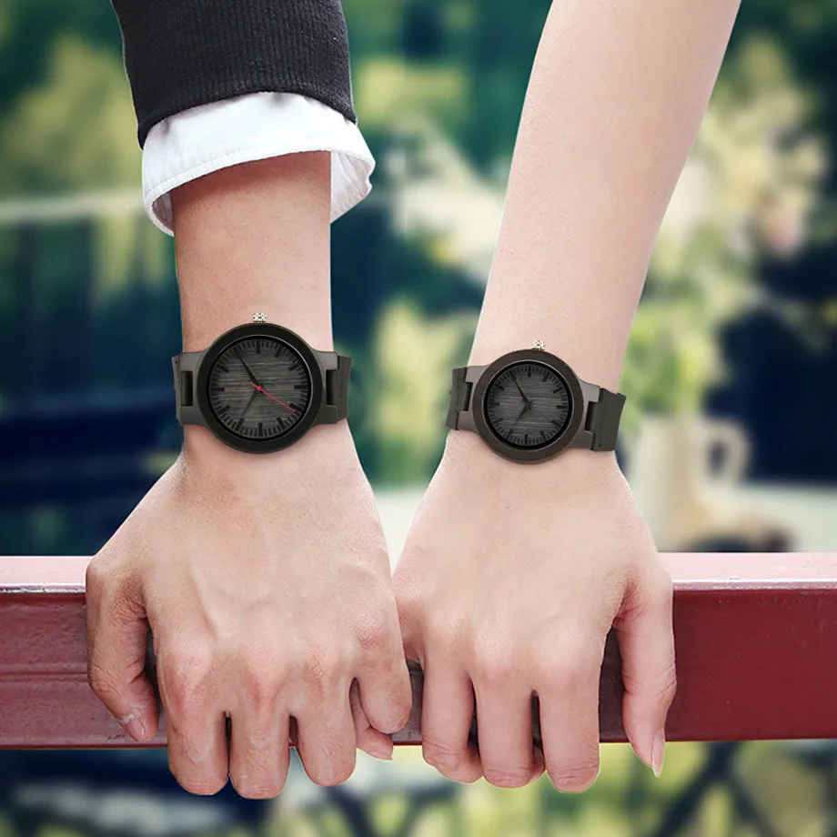 Minimalist Sandal Wood Watch for Couple Brand Design Black Real Leather RedBlack Second Hand Quartz Bracelet Sweetheart Gift  (15)