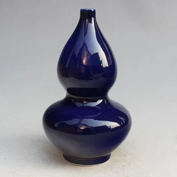 

Exquisite Chinese Handmade Blue Glaze Porcelain Gourd-shape Auspicious Ornament Vase