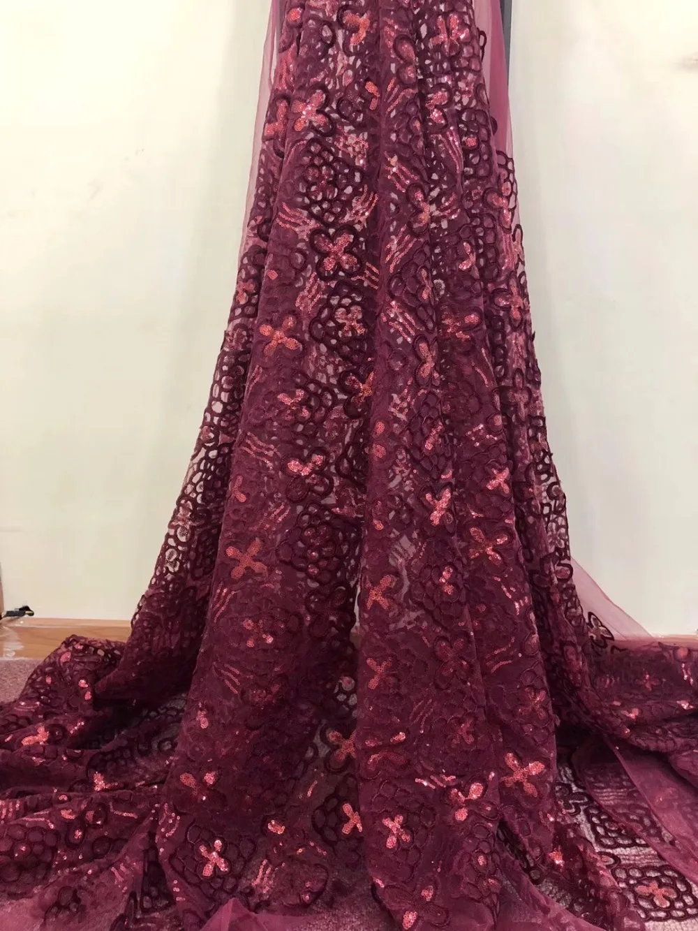

African Laces Fabrics Embroidered High Quality French Lace Fabric with sequins Nigerian Net tulle Lace Fabric XHA181