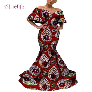 

WY4723 Illusion Tulle Patchwork Party Clothing for Sexy Laday Fashion Off the Shoulder Plus Size Dresses for African Women