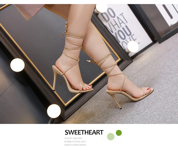 Aneikeh/Новые модные летние женские сандалии на шнуровке; обувь в гладиаторском стиле; пикантные элегантные женские босоножки на тонком высоком каблуке с открытым носком