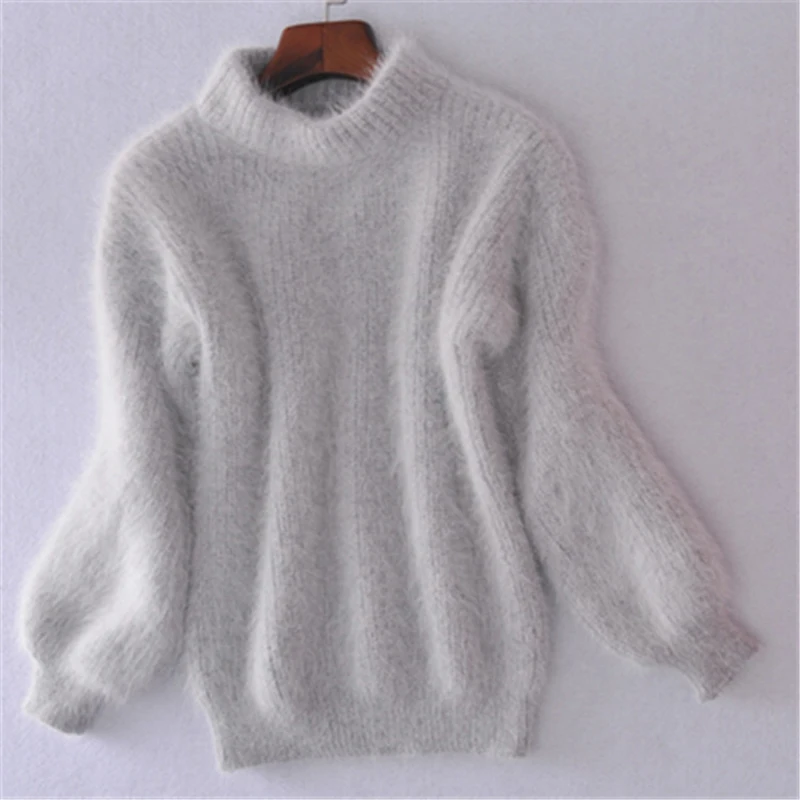 Зима Весна модные повседневные утолщенные теплые водолазки мохер женские свитера с рукавами-фонариками модное повседневное обтягивающее пуловер