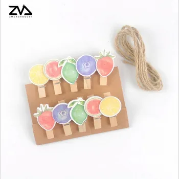 

10pcs/pack korean stationery photo wooden clip Craft DIY Clips with hemp rope decoration Clothespin Clip Office Binding Supplies