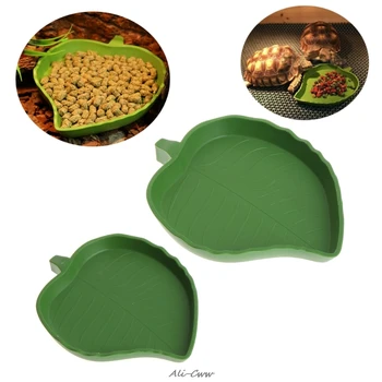 

Reptile Water Food Dish Bowl Plastic Gecko Meal Worm Feeder Leaf Shape 2 size