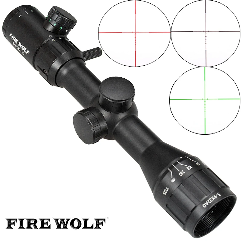 

FIRE WOLF Tactical Scope 3-9x32AO Djustable Green Red Illuminated Range Finder Reticle Optics Sight Hunting Air Rifle Scope Caza