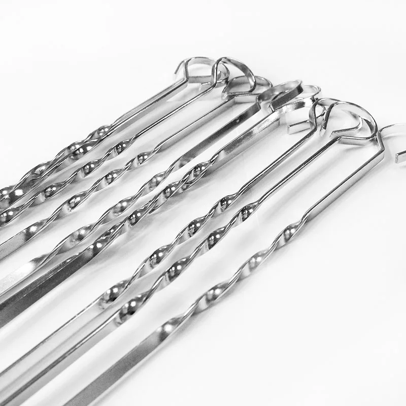 10pcs/lot Silver Metal BBQ Skewer Set for Chicken Kabob BBQ Skewers w/ Ring Hole Handle Flat Skewers Needle 45cm (17.7'')