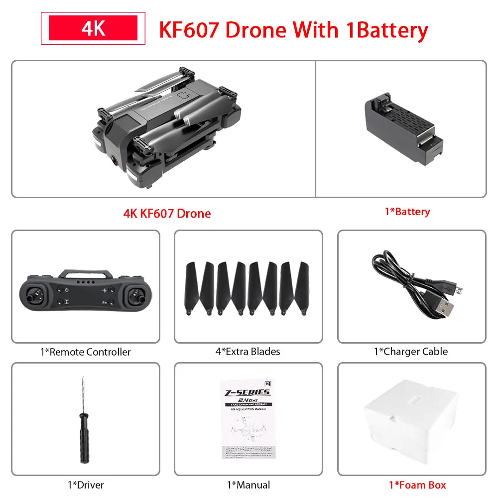 Новейший 607 Квадрокоптер с Wifi FPV 4 K/1080 P HD Двойная камера оптический поток селфи Дрон складной мини Дрон VS SG106 visuo xs816 - Цвет: 4K 1B Foam Box