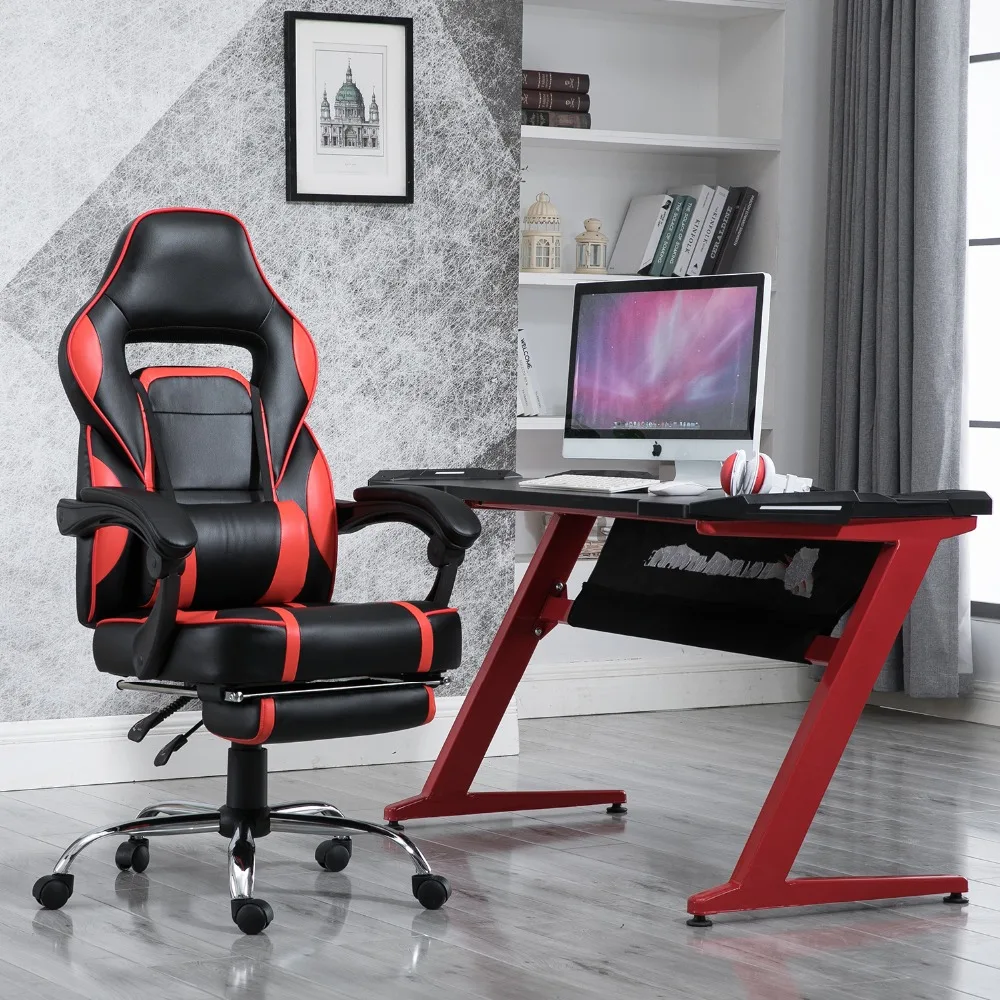 

Samincom Gaming Lift Chair Racing Style with Padded Footrest PU Leather W51 x D51 x H118-128CM Office Swivel Desk Chair