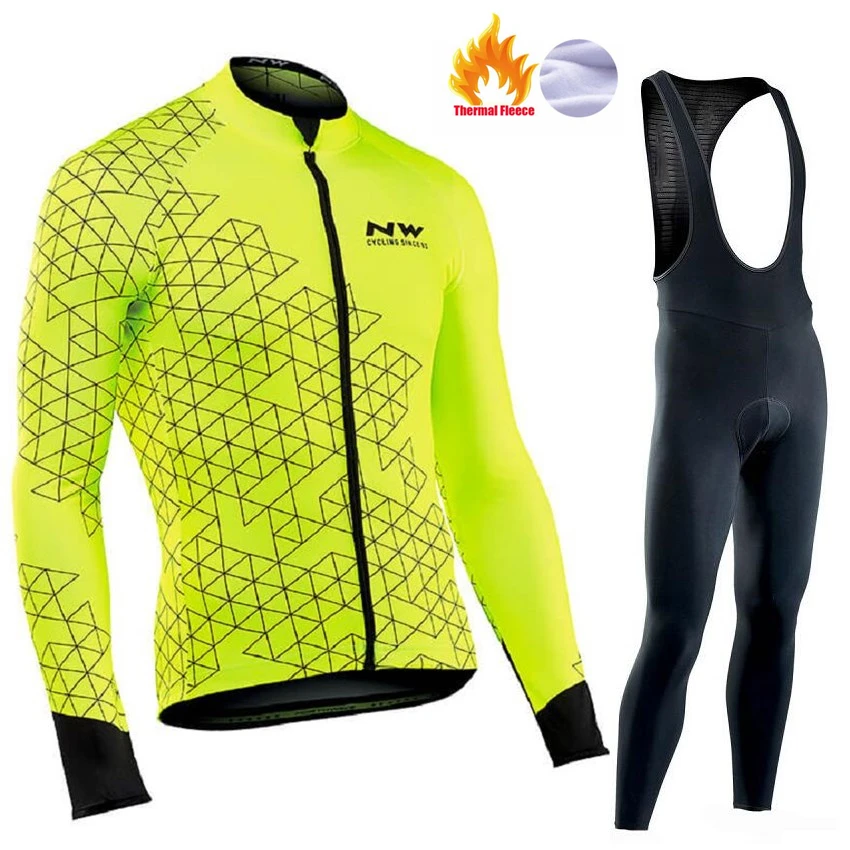 

Northwave 2019 Winter thermal fleece Cycling Clothes NW men's Jersey suit outdoor riding bike MTB clothing warm Bib Pants set