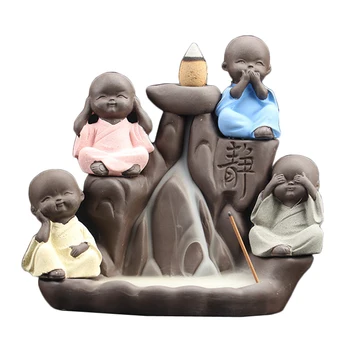 

T Creative Ceramic Backflow Cone Censer 4 little Monk Indoor Home Decor Incense Burners Pour Aroma Furnace Teahouse Ornaments
