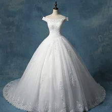 Vestido de noiva с открытыми плечами свадебное шелковое с аппликацией платье на заказ Со Шлейфом Кружевное бальное платье Свадебные платья