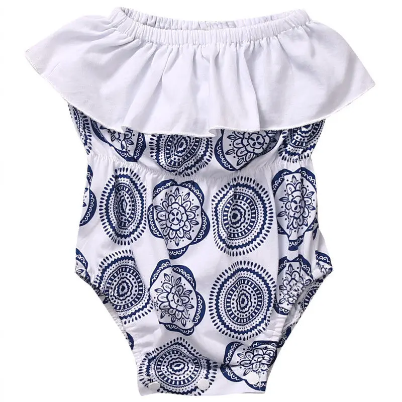 Summer Newborn Infant Baby Girl Bodysuits Sleeveless Blue white
