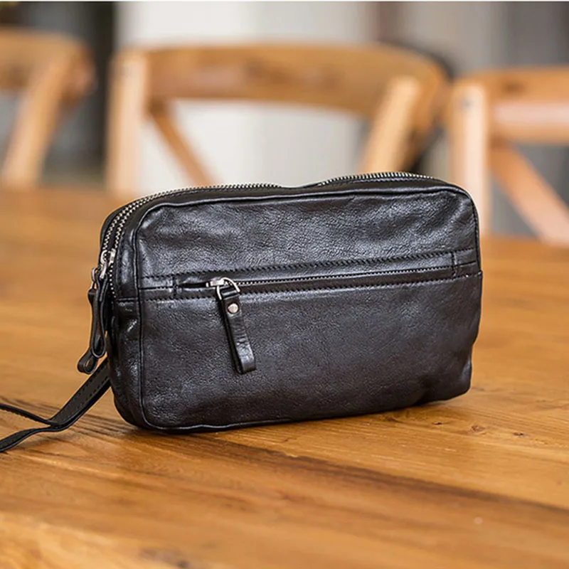 AETOO Men's handbag leather casual handmade retro day clutches  head-layer cowhide male large capacity clutch mobile phone bag