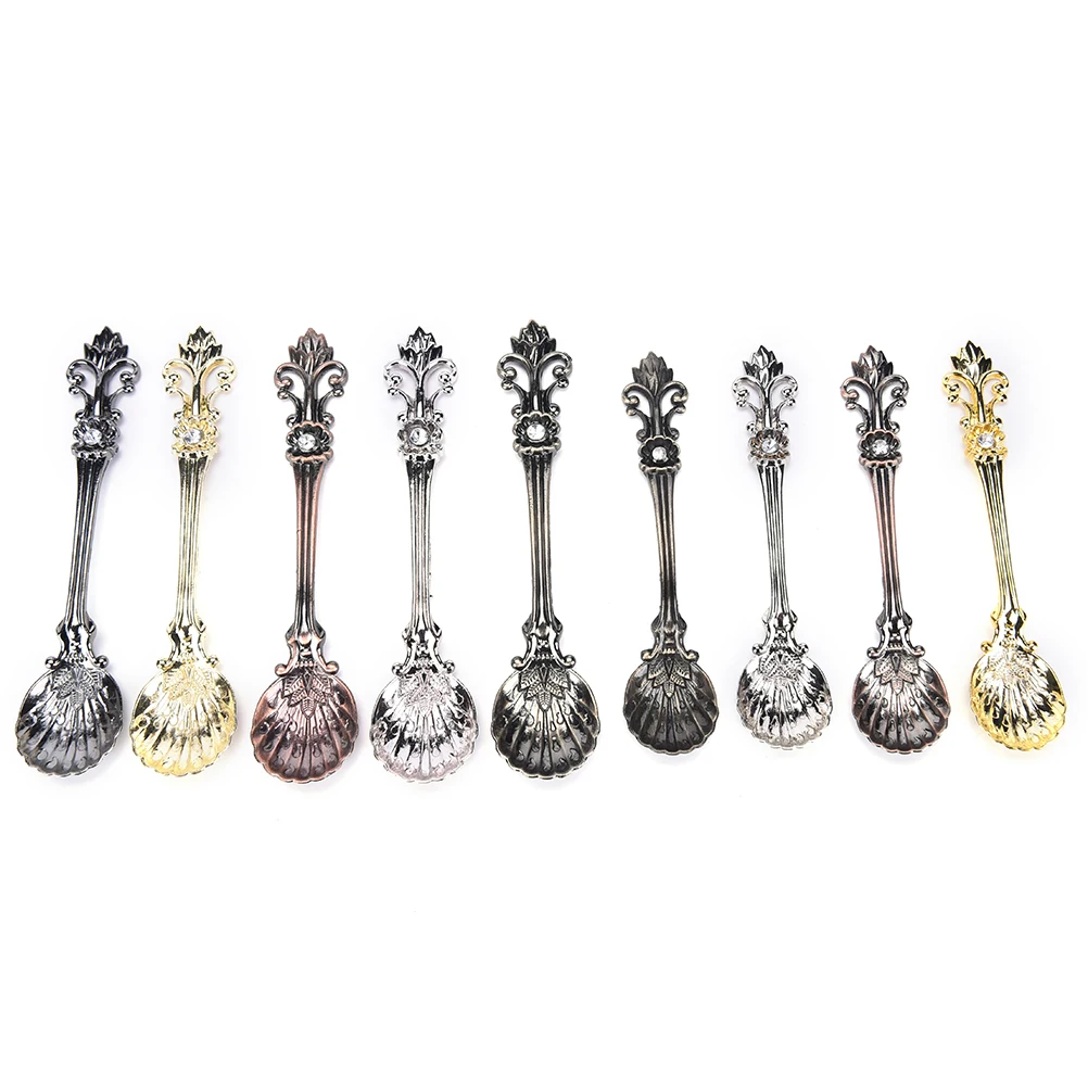 

1Pc 9.8*2.1cm Kitchen Dining Bar Vintage Arab Style Bronze Carved Small Coffee Spoon Flatware Cutlery Mini Dessert Spoon