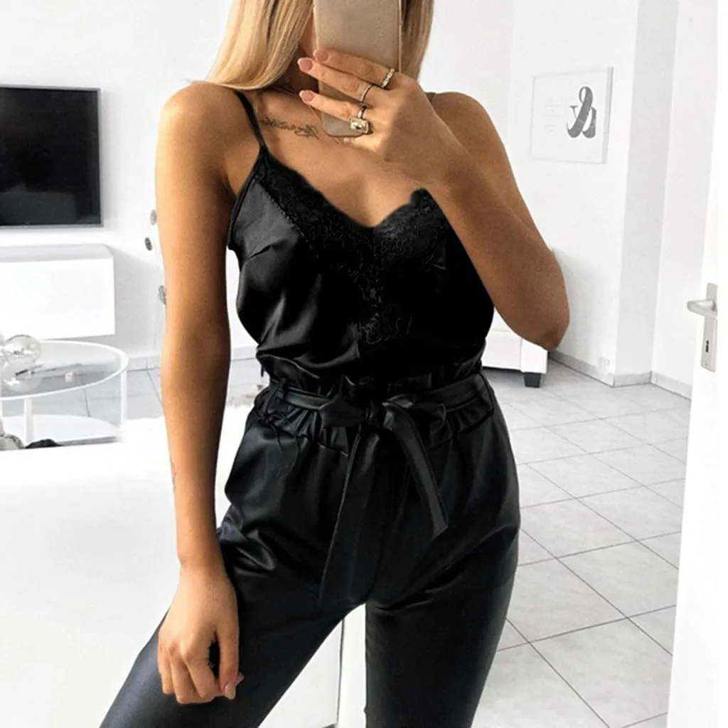 

Tank Top Women Casual V Neck Lace Patchwork Sleeveless Blouse T-Shirt Tunic Tops Debardeur Femme Tank Top Underwear Women Vest