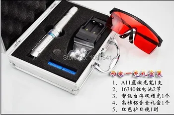 

Blue Laser Pointer Pen High Power 300W 300000m 450nm Strong laser Beam Light Focusable Burn Paper lit cigarette +5 caps+charger