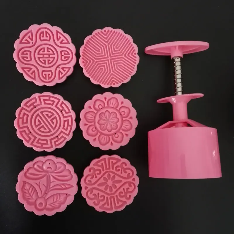 AMW 100g Plastic Moon Cake Mold Hand Press Flower Fondant Cutters Cake Decorating Bakery Tools