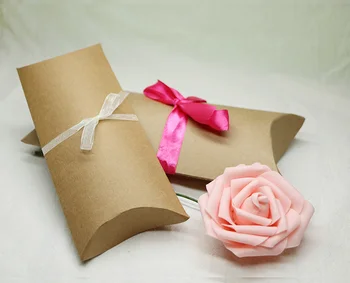 

50pcs Brown Candy Packing Box Craft Paper Pillow Box Wedding Favor Gift Boxes Blank Cardboard Present Box 18.5x7.8x3cm/20x10x4cm