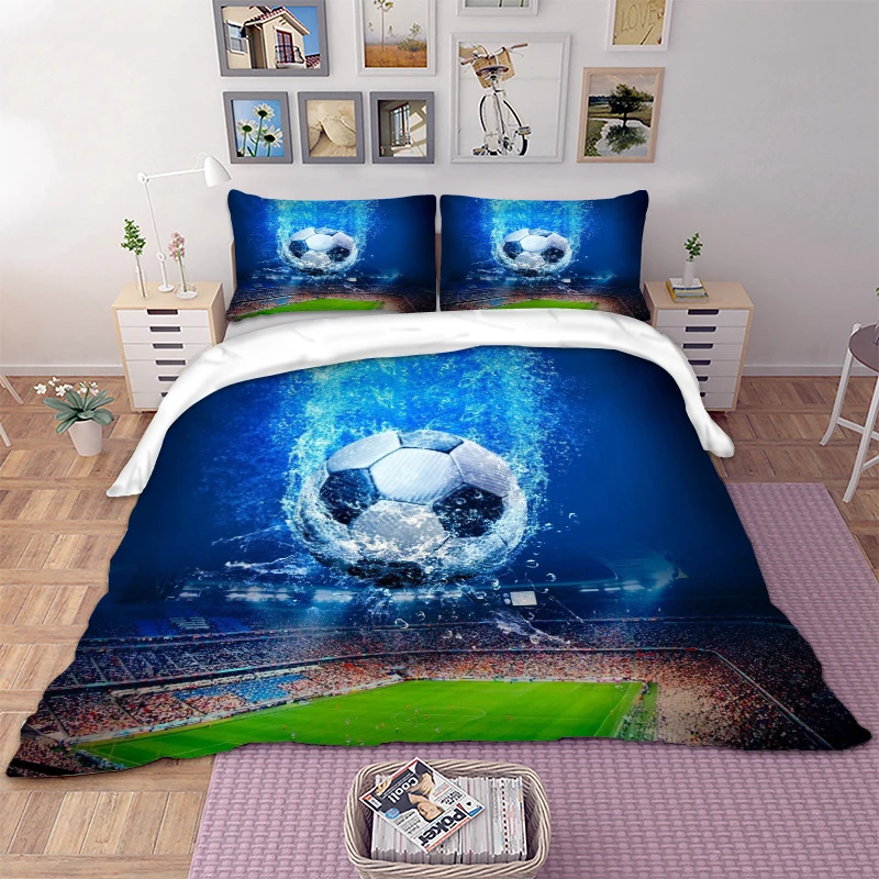 High Quality World Football Bedding Sets 3pcs 3d Blue Polyester