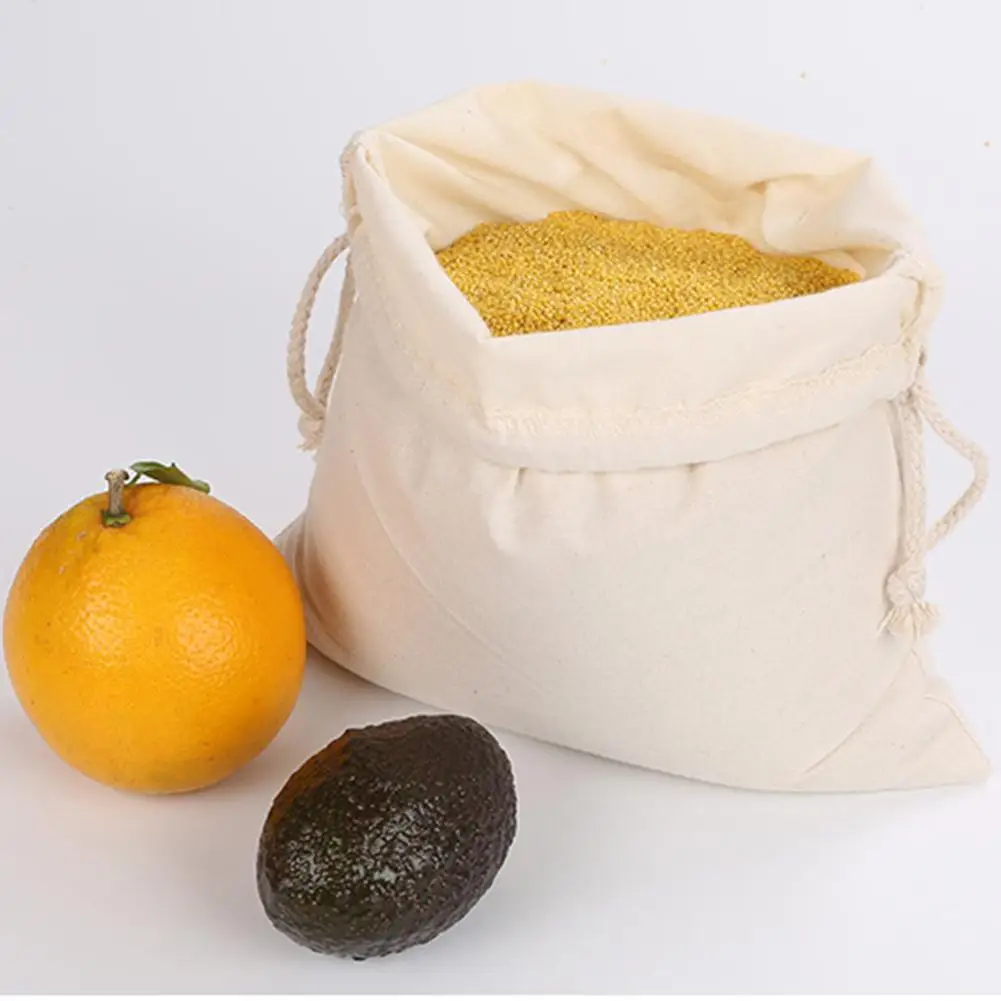 

Drawstring Cotton Woven Storage Bag Environmentally Friendly Shopping Bags For Bread Fruit Cereals Vegetable