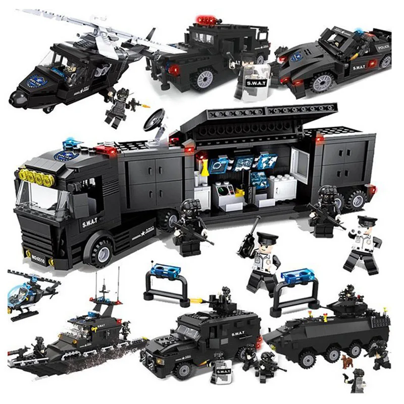 

DIY City Police Series 254 Pcs Vehicle Car Helicopter Speedboat Model Building Blocks Compatible Bricks Blocks Kids Toys Gifts