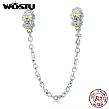 

New 925 Sterling Silver Cartoon Mouse & Daisy Safety Chain Charm Fit Original Bracelet Pendant Authentic Jewelry Gift C618