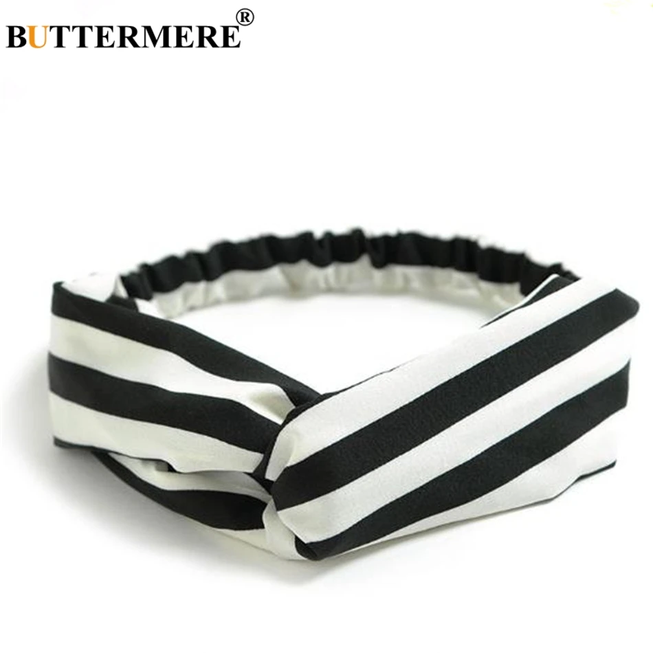 

BUTTERMERE Headband Women Black White Striped Ladies Headwear Vintage Hair Accessories Yoga Sport Turban Female Hair Bands