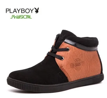 PLAYBOY-40C; очень теплые мужские ботинки из натуральной кожи; Водонепроницаемая зимняя обувь; уличные теплые зимние ботинки; короткие плюшевые зимние ботинки - Цвет: Черный