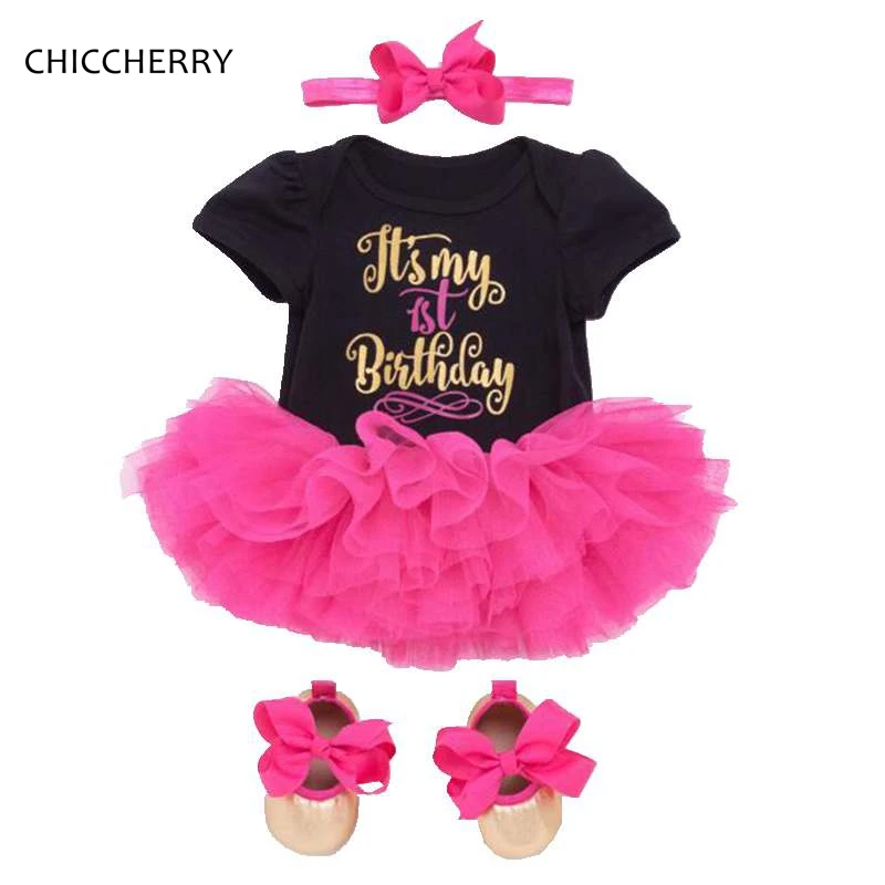 

It's My 1st Birthday Baby Girl Clothes Sets Lace Romper Dress Headband Crib Shoes 3PCS Toddler Birthday Outfits Infant Clothing