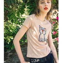 Летняя футболка с короткими рукавами облегающие футболки футболка с узором и вышивкой Женские топы с v-образным вырезом и цветочным узором, 2 цвета,, Парные черные футболки