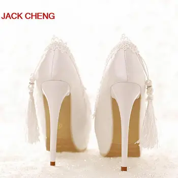 

Spring and Summer White Lace Formal Shoes Bridal Dress Shoes Sweetness High Heels Wedding Party Satin Shose Party Prom Pumps