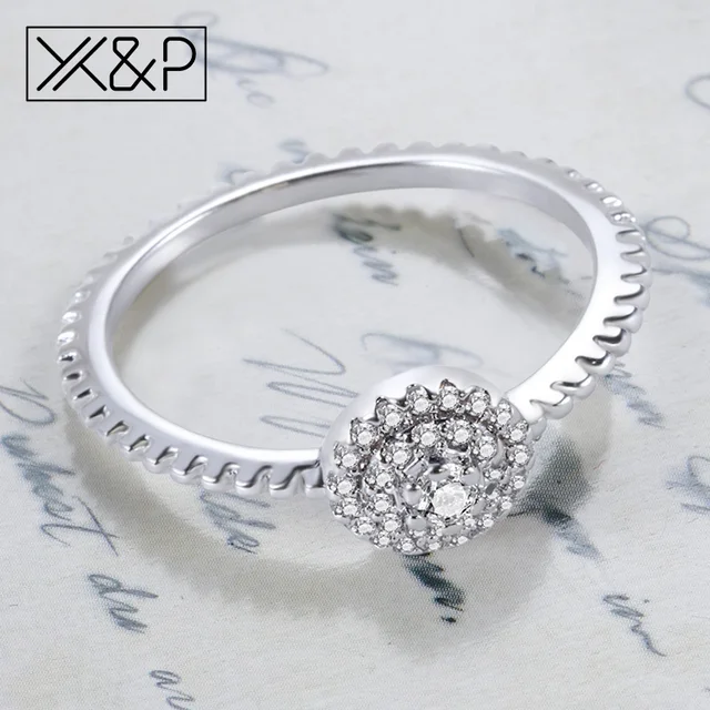 X&P Elegant Radiant Round Silver Cubic Zirconia Rings for Women Girl Fashion Engagement Clear Romantic Geometric Crystal Ring