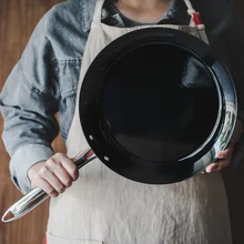 Poêle à frire en émail noir de type européen sans revêtement, casserole à fond plat pour la maison, four électromagnétique à gaz, sauteuse générale