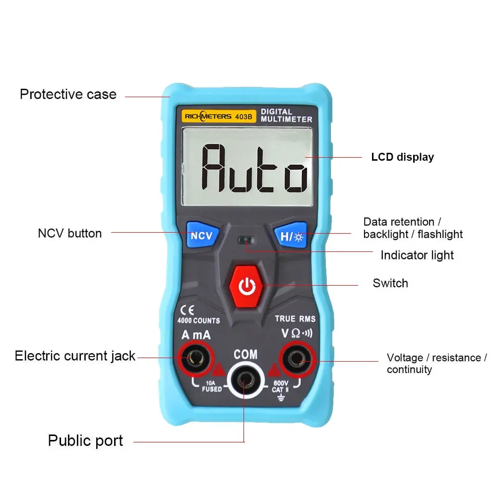 KKMOON Automatic Digital Multimeter Auto Range Backlight True-RMS NCV 4000 Counts AC/DC Voltage Current Ohm Test Tool Smart