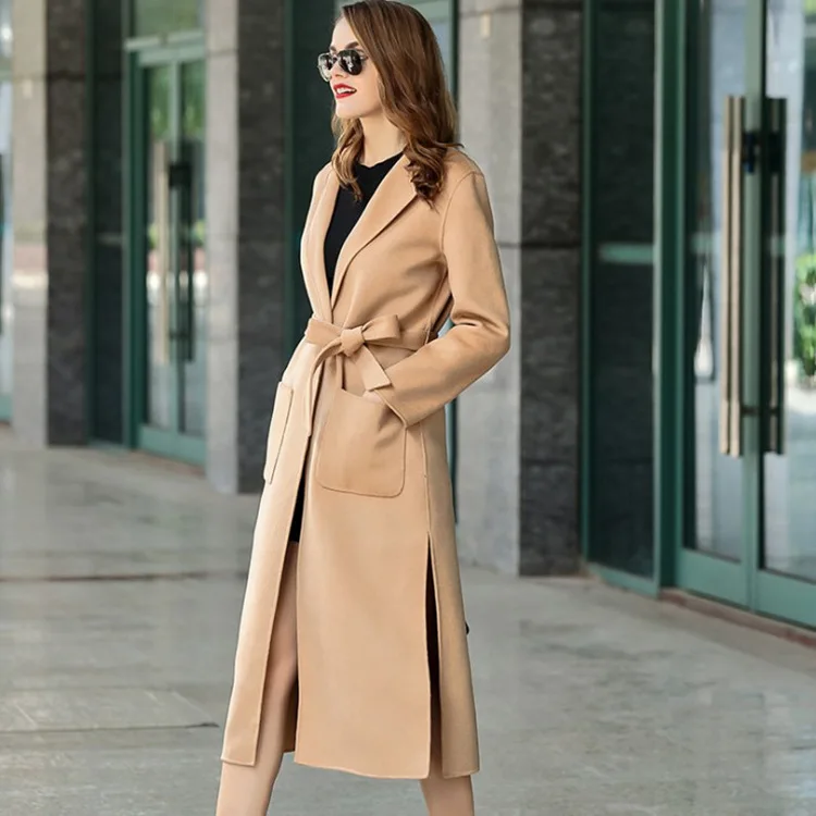 Long Noir 2018 D'hiver rouge bourgogne Laine Automne Manteau Survêtement Tranchée Femmes Tissu Cachemire Gamme De camel Corps Veste Double S Haut W1pTS7w