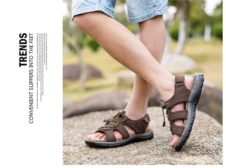 Мужские сандалии из натуральной кожи Пляжная Летняя обувь новая модная дышащая Для мужчин Шлёпанцы для женщин повседневные Обувь плюс Размеры 45