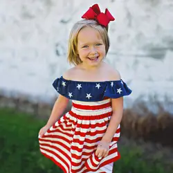 Perimedes/2019 г. Летнее платье для маленьких девочек; Одежда для маленьких детей; платье с оборками в полоску и звездами для маленьких девочек 4