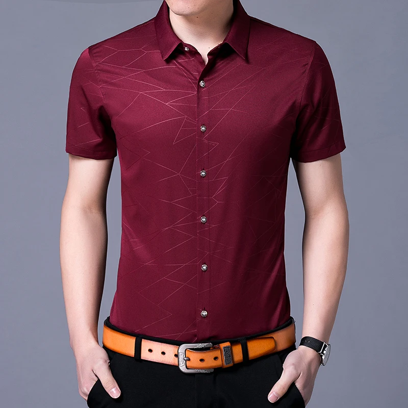 Летние мужские полосатые рубашки высокого качества мужские повседневные рубашки с коротким рукавом