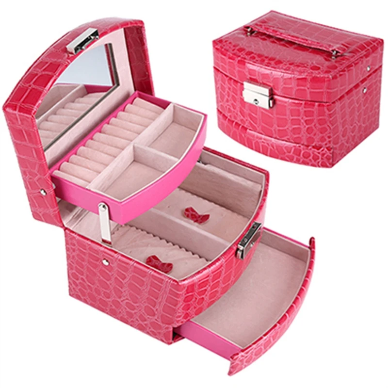 3-Layer Jewelry Storage Box Leather Earrings Display Jewelry Box