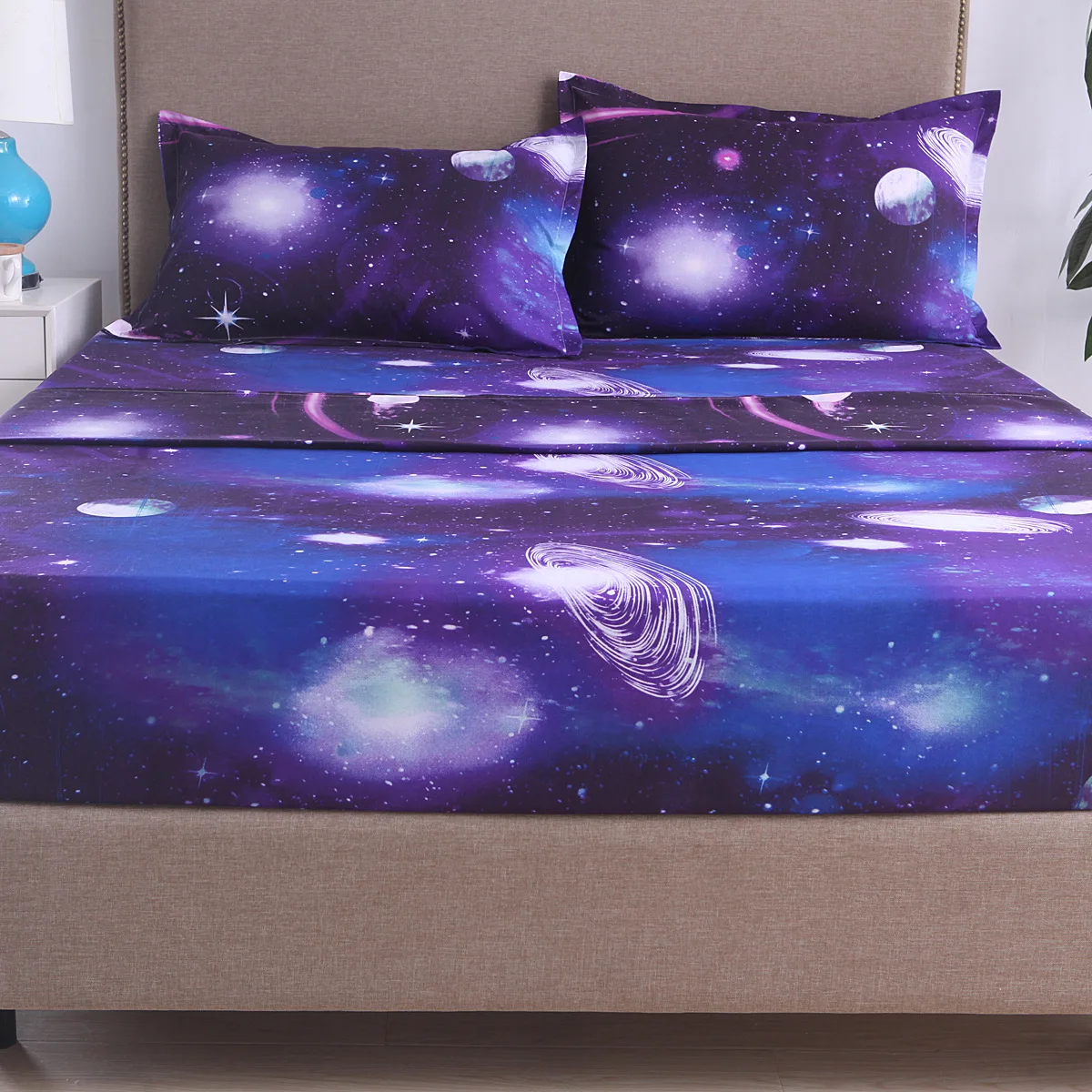 3D Print Bedding Set Modern Galaxy Flat Sheet 40cm Fitted Sheet+bed Sheets+Pillowcase Starry Sky Bedclothes Full Size19