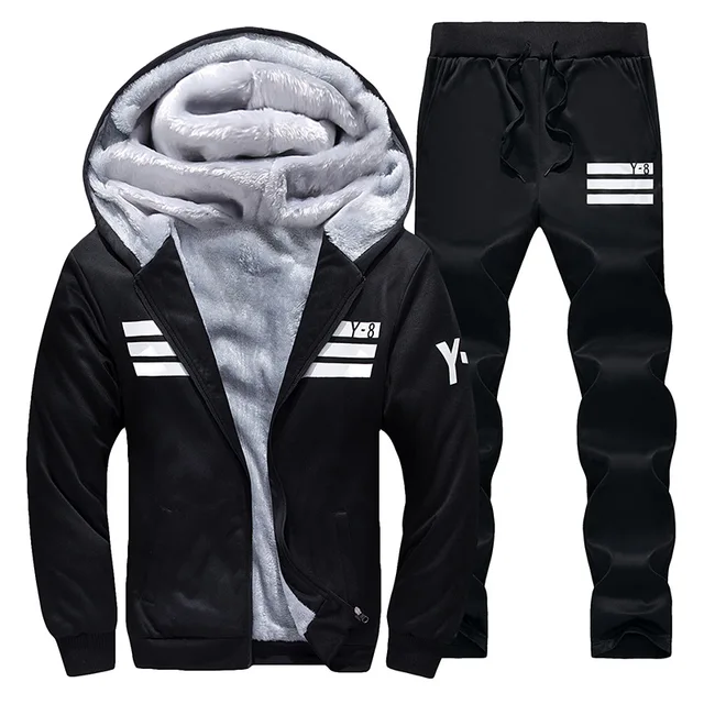 Winter Hoodie Tracksuit Set Men Brand Clothing Thick Velvet Warm Sweatshirt Mens Sets Casual
