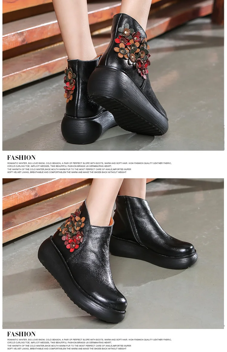GKTINOO новые осенние Для женщин из натуральной кожи обувь на платформе туфли на танкетке женские туфли на высоком каблуке женские туфли-лодочки ручной работы Обувь с цветочным орнаментом