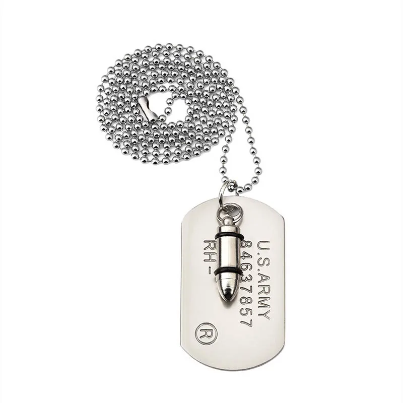 Mens Military Army Style Bullet Dog Tags Chain Mens Pendant