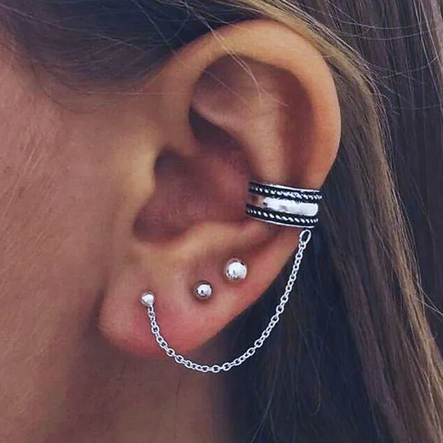 Zi New Arrival Vintage Maxi Brincos Elegant Statement Silver Zi New Arrival Vintage Maxi Brincos Elegant Statement Silver Chain Earrings Fashion Jewelry Ear Cuff Clip